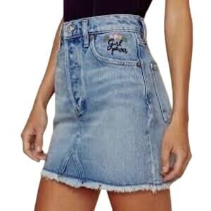 New‎ AGOLDE Quinn High Rise Embroidered Girl Power Denim Mini Skirt Sz 25
